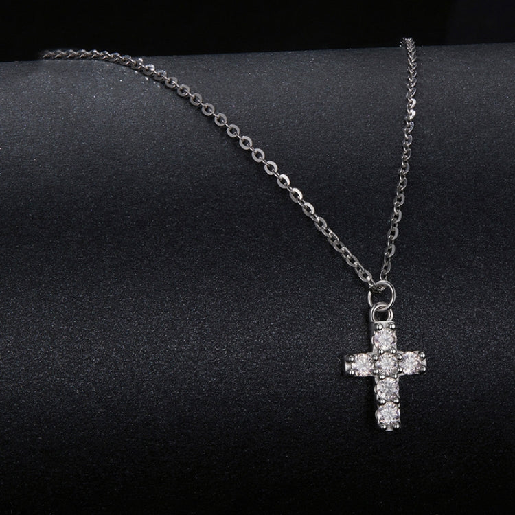 S925 Sterling Silver Platinum-plated Moissanite Cross Necklace - MSN039