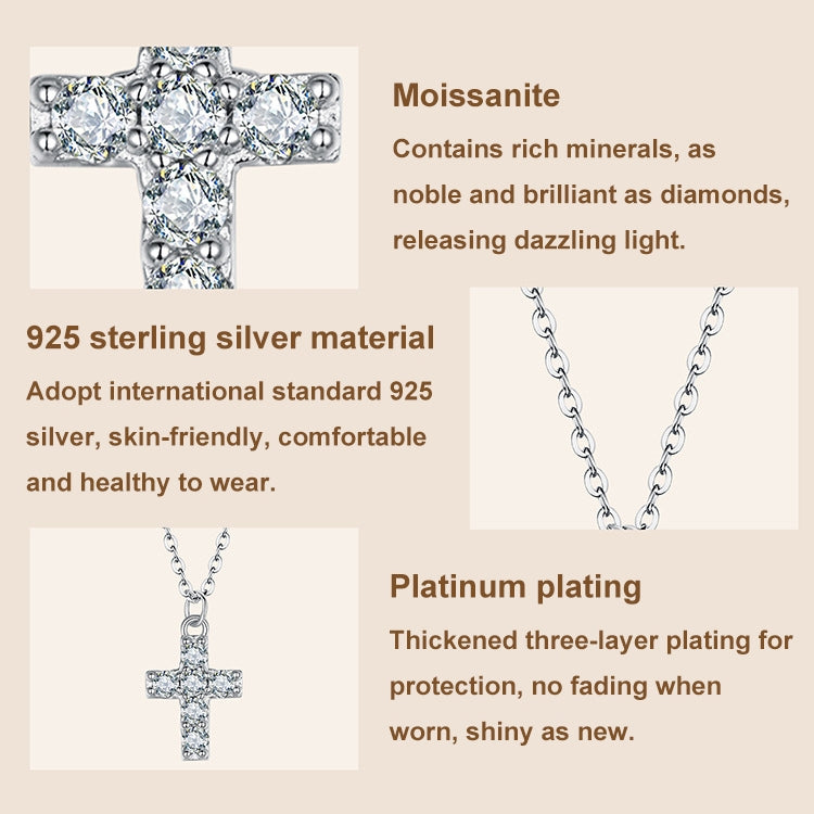 S925 Sterling Silver Platinum-plated Moissanite Cross Necklace - MSN039