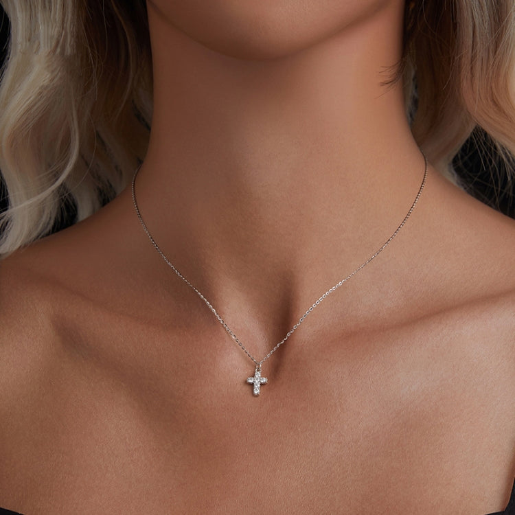 S925 Sterling Silver Platinum-plated Moissanite Cross Necklace - MSN039