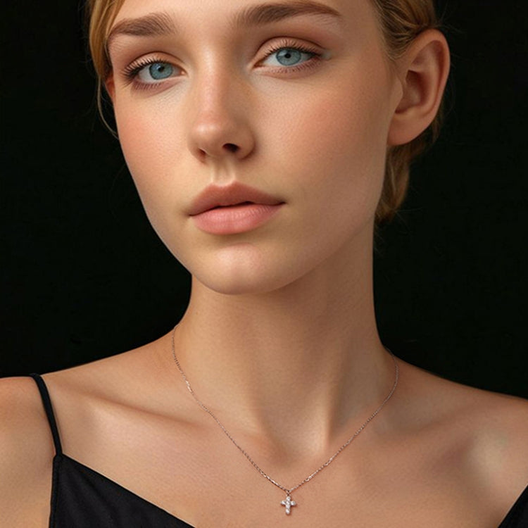 S925 Sterling Silver Platinum-plated Moissanite Cross Necklace - MSN039