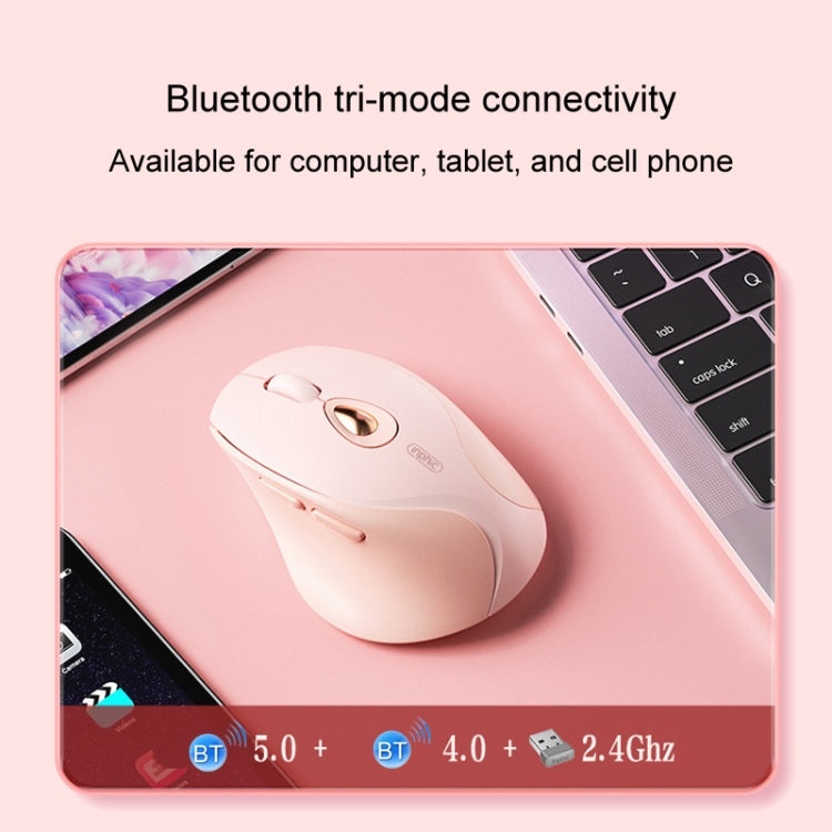 Inphic DR801 2.4G+Bluetooth 5.0/4.0 Wireless Mouse USB Tri-Mode Mute Rechargeable Girls Office Home Gaming Mouse - Pink