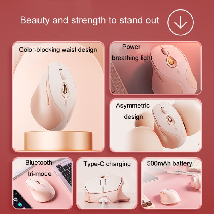 Inphic DR801 2.4G+Bluetooth 5.0/4.0 Wireless Mouse USB Tri-Mode Mute Rechargeable Girls Office Home Gaming Mouse - Pink