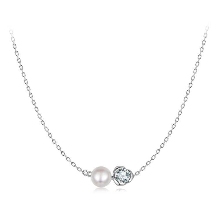 S925 Sterling Silver Platinum-plated Elegant Rose Moissanite Pearl Necklace - MSN040
