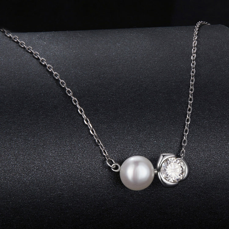 S925 Sterling Silver Platinum-plated Elegant Rose Moissanite Pearl Necklace - MSN040