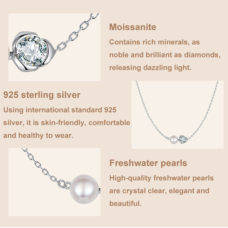 S925 Sterling Silver Platinum-plated Elegant Rose Moissanite Pearl Necklace - MSN040