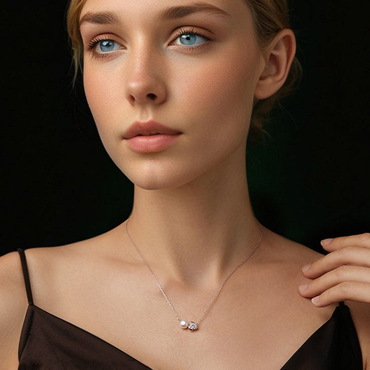 S925 Sterling Silver Platinum-plated Elegant Rose Moissanite Pearl Necklace - MSN040