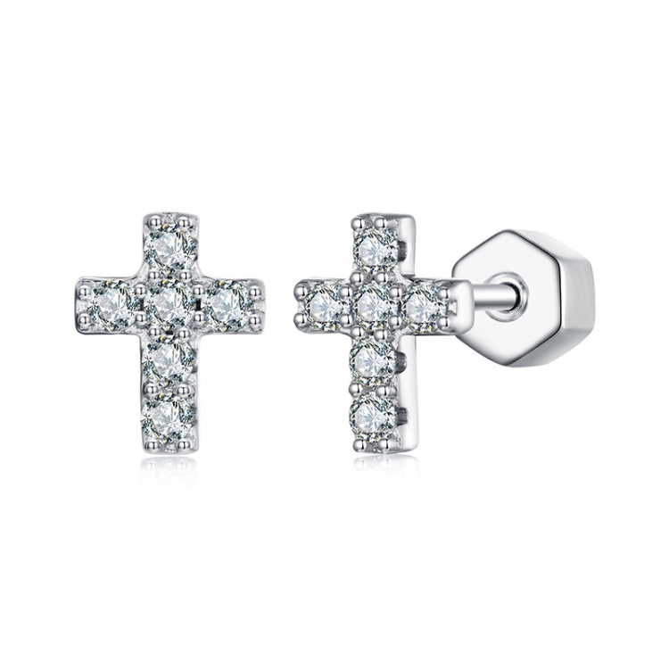 S925 Sterling Silver Platinum-plated Cross Moissanite Earrings - MSE070