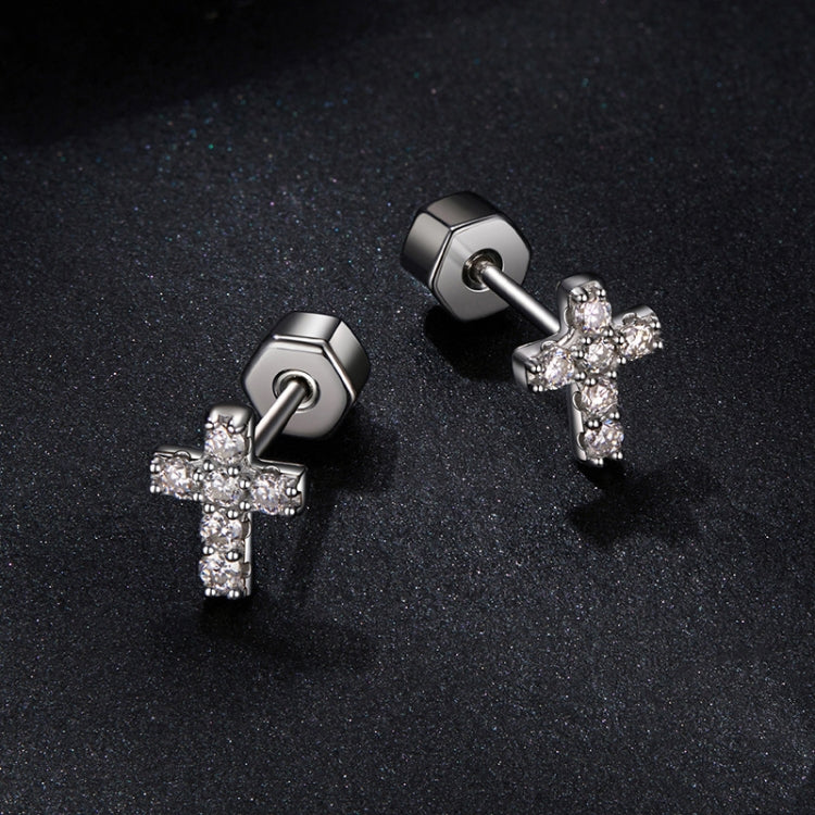 S925 Sterling Silver Platinum-plated Cross Moissanite Earrings - MSE070