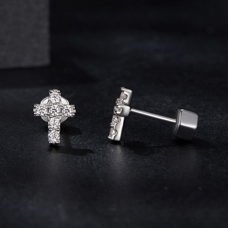 S925 Sterling Silver Platinum-plated Cross Moissanite Earrings - MSE070
