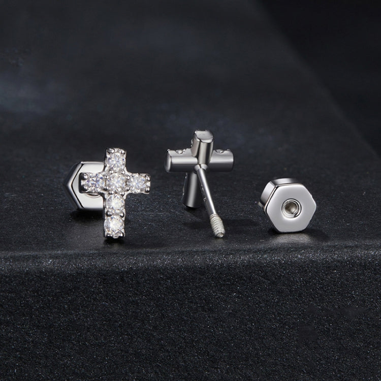 S925 Sterling Silver Platinum-plated Cross Moissanite Earrings - MSE070