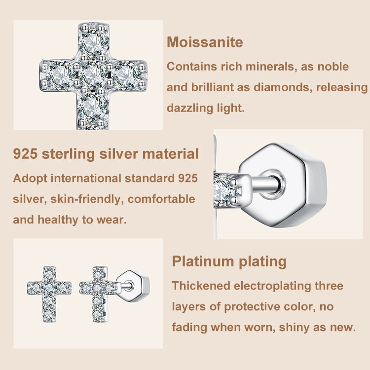 S925 Sterling Silver Platinum-plated Cross Moissanite Earrings - MSE070