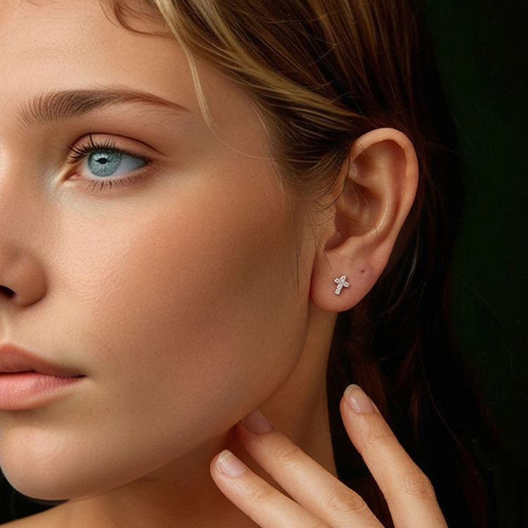 S925 Sterling Silver Platinum-plated Cross Moissanite Earrings - MSE070