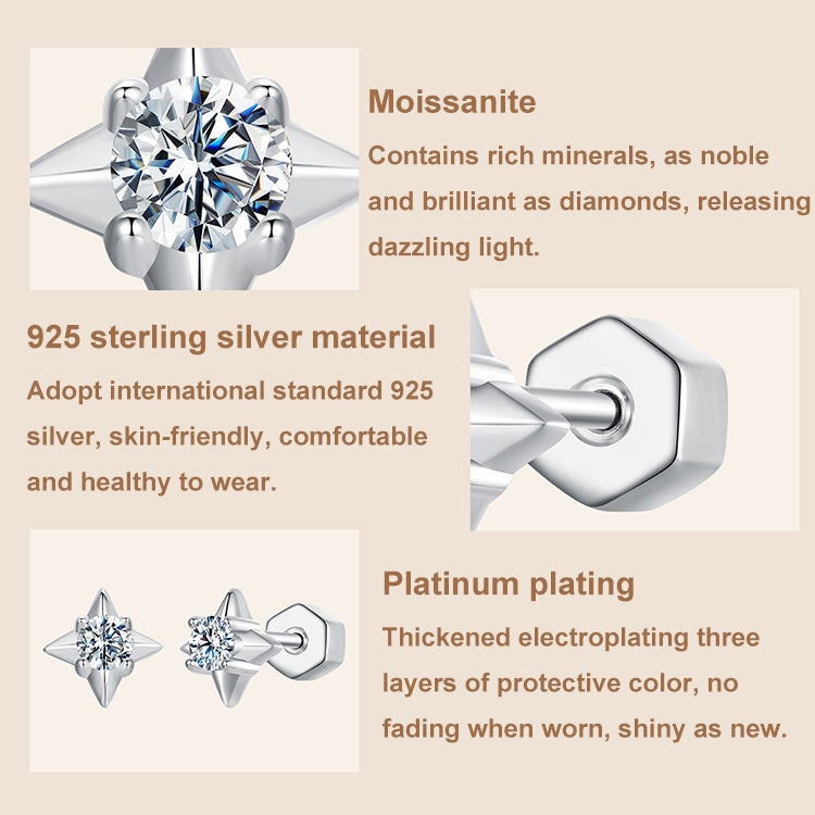 S925 Sterling Silver Platinum-plated Star Shining Moissanite Threaded Earrings - MSE067