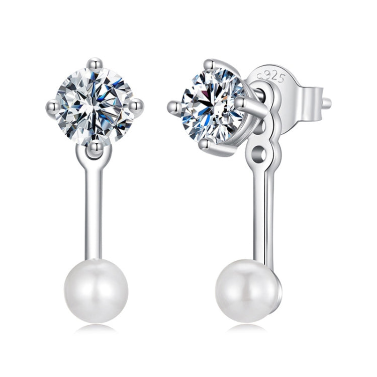 S925 Sterling Silver Platinum-plated Shining Moissanite Shell Pearl Earrings - MSE068