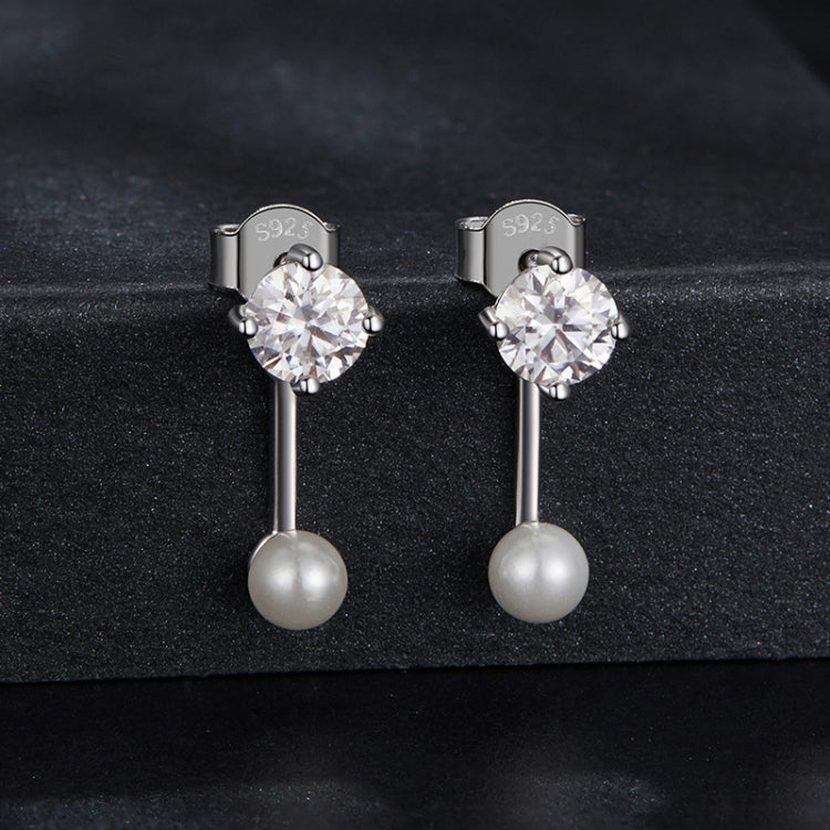 S925 Sterling Silver Platinum-plated Shining Moissanite Shell Pearl Earrings - MSE068