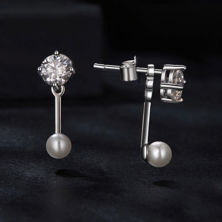 S925 Sterling Silver Platinum-plated Shining Moissanite Shell Pearl Earrings - MSE068