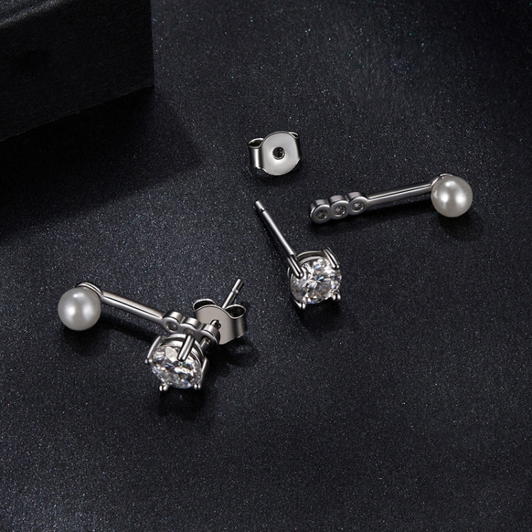 S925 Sterling Silver Platinum-plated Shining Moissanite Shell Pearl Earrings - MSE068