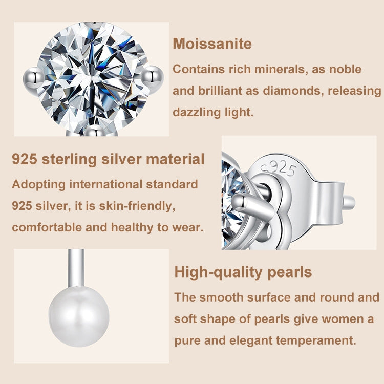 S925 Sterling Silver Platinum-plated Shining Moissanite Shell Pearl Earrings - MSE068