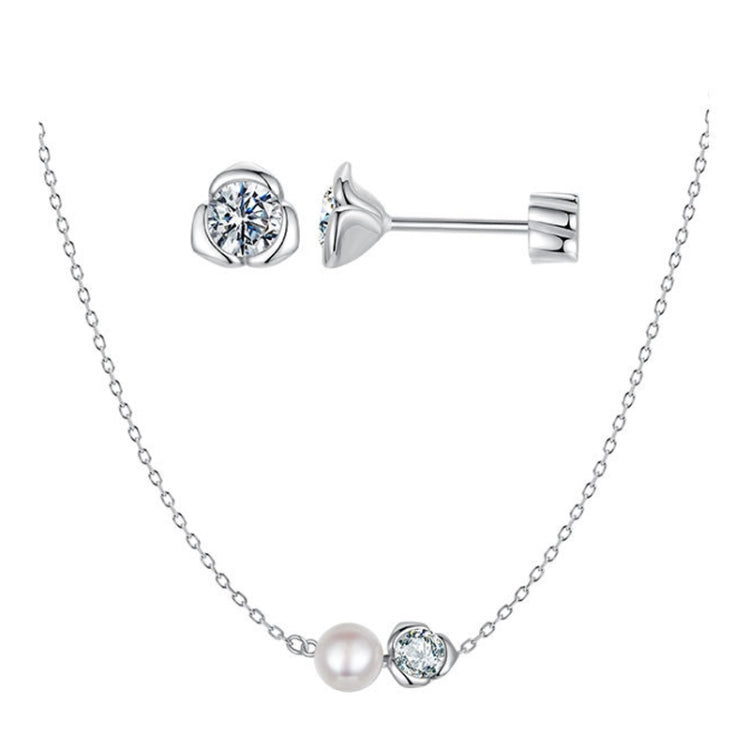 S925 Sterling Silver Platinum-plated Moissanite Rose Earrings Necklace Set - Set