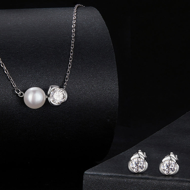 S925 Sterling Silver Platinum-plated Moissanite Rose Earrings Necklace Set - Set