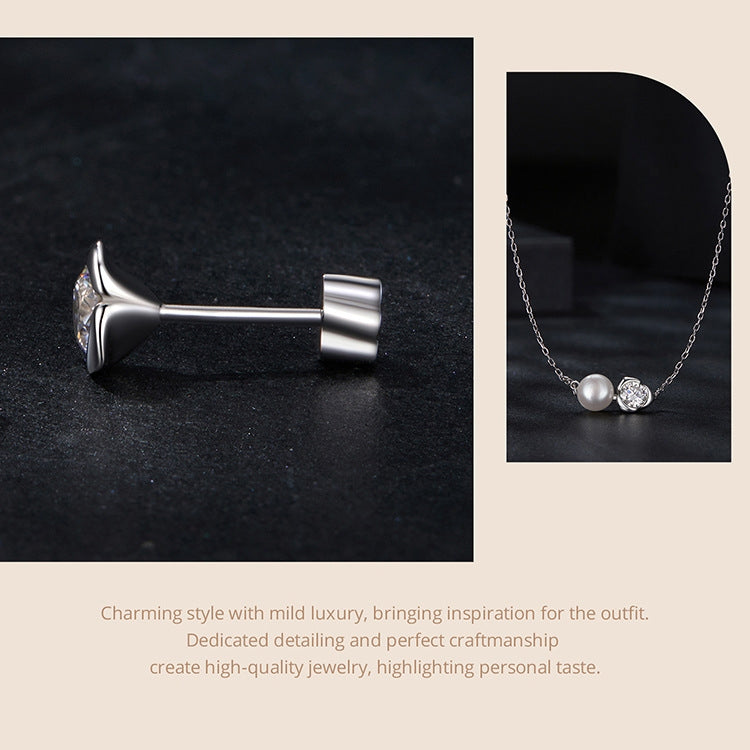 S925 Sterling Silver Platinum-plated Moissanite Rose Earrings Necklace Set - Set