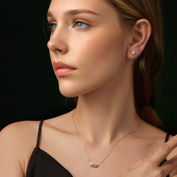 S925 Sterling Silver Platinum-plated Moissanite Rose Earrings Necklace Set - Set