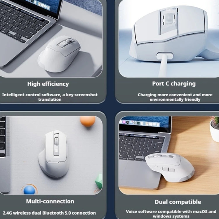 Inphic S6 Voice Mouse Wireless Bluetooth Dual-mode Charging Silent Smart Voice Controlled Typing AI Office Home Mouse - Gray