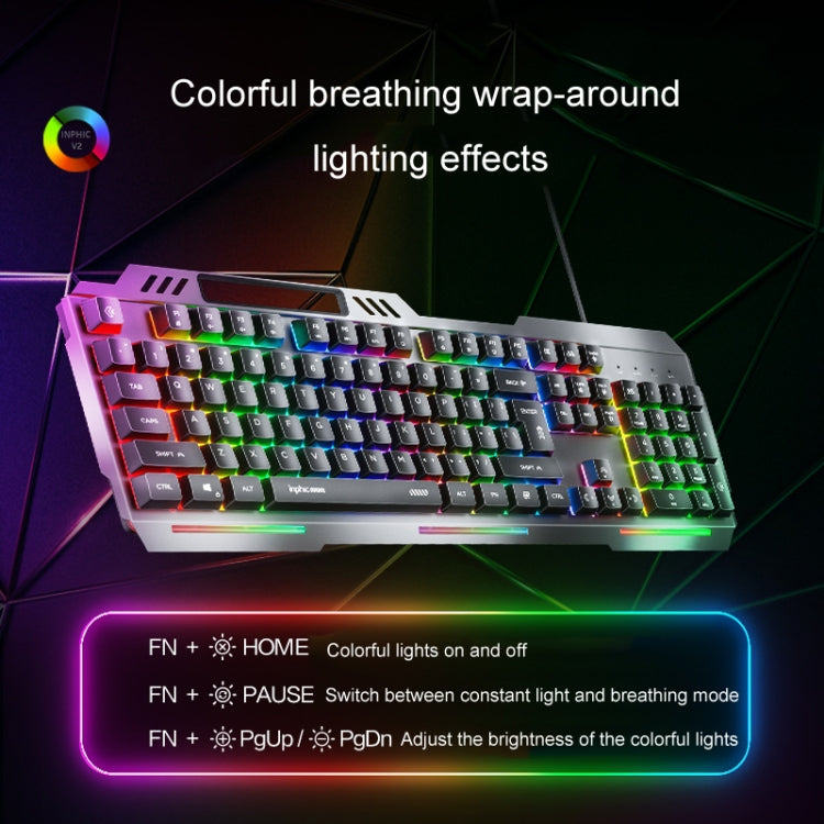 Inphic K2 104-Keys Wired Gaming Keyboard USB Quiet Office Metal Panel Mechanical Keyboard With 7 Color Backlit - Gray