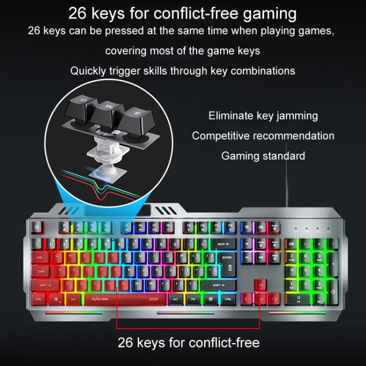 Inphic K2 104-Keys Wired Gaming Keyboard USB Quiet Office Metal Panel Mechanical Keyboard With 7 Color Backlit - Gray