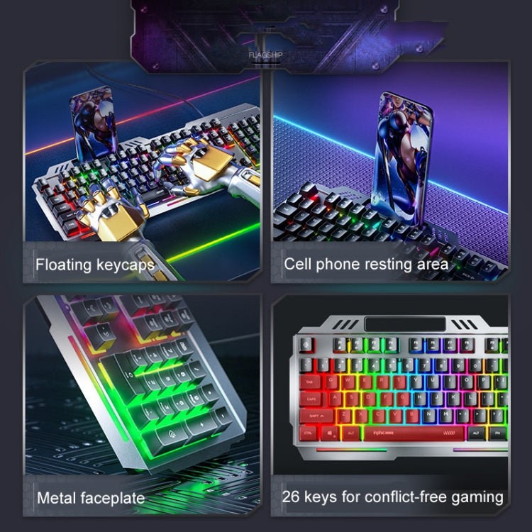 Inphic K2 104-Keys Wired Gaming Keyboard USB Quiet Office Metal Panel Mechanical Keyboard With 7 Color Backlit - Gray