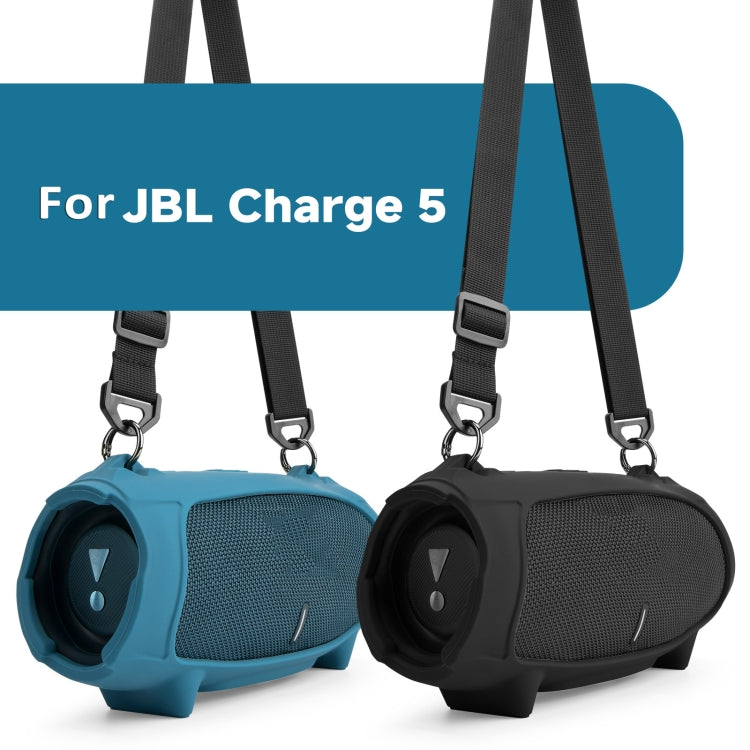 For JBL Charge 5 Speaker Silicone Case with Shoulder Strap Carrying Bag