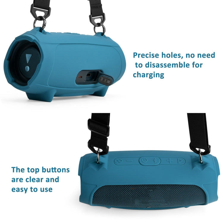 For JBL Charge 5 Speaker Silicone Case with Shoulder Strap Carrying Bag
