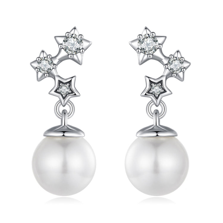 S925 Sterling Silver Oxidized Star Pearl Earrings - BSE1120