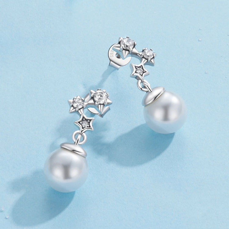 S925 Sterling Silver Oxidized Star Pearl Earrings - BSE1120