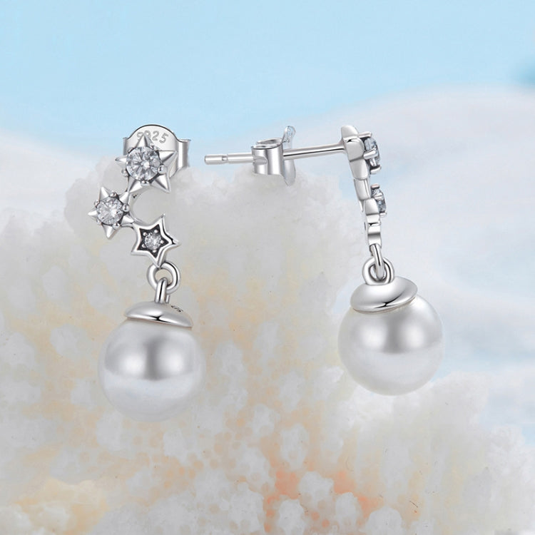 S925 Sterling Silver Oxidized Star Pearl Earrings - BSE1120