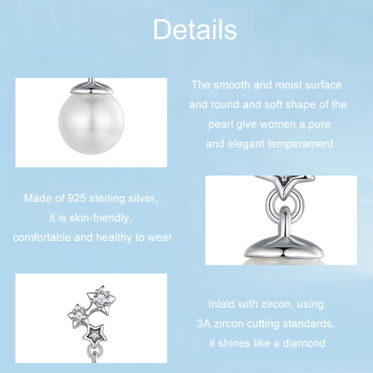 S925 Sterling Silver Oxidized Star Pearl Earrings - BSE1120