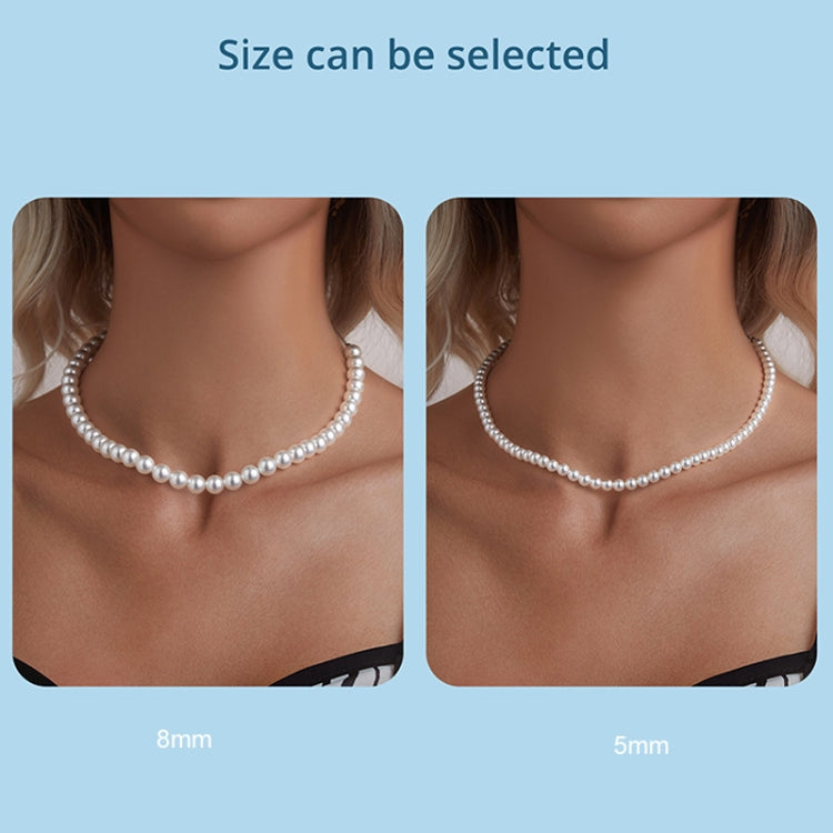 S925 Sterling Silver Platinum-Plated Pearl Necklace, Color: 5mm