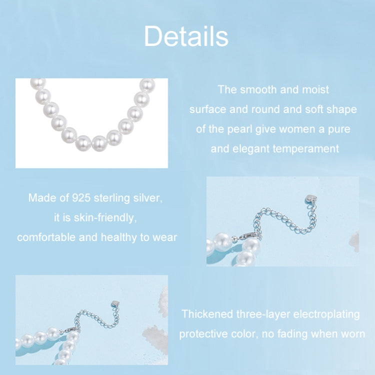 S925 Sterling Silver Platinum-Plated Pearl Necklace, Color: 5mm