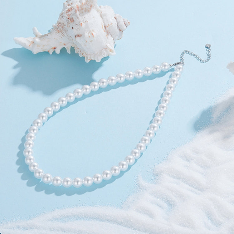 S925 Sterling Silver Platinum-Plated Pearl Necklace, Color: 8mm