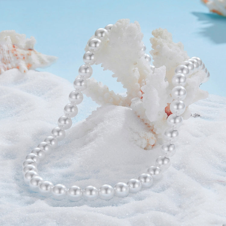 S925 Sterling Silver Platinum-Plated Pearl Necklace, Color: 8mm