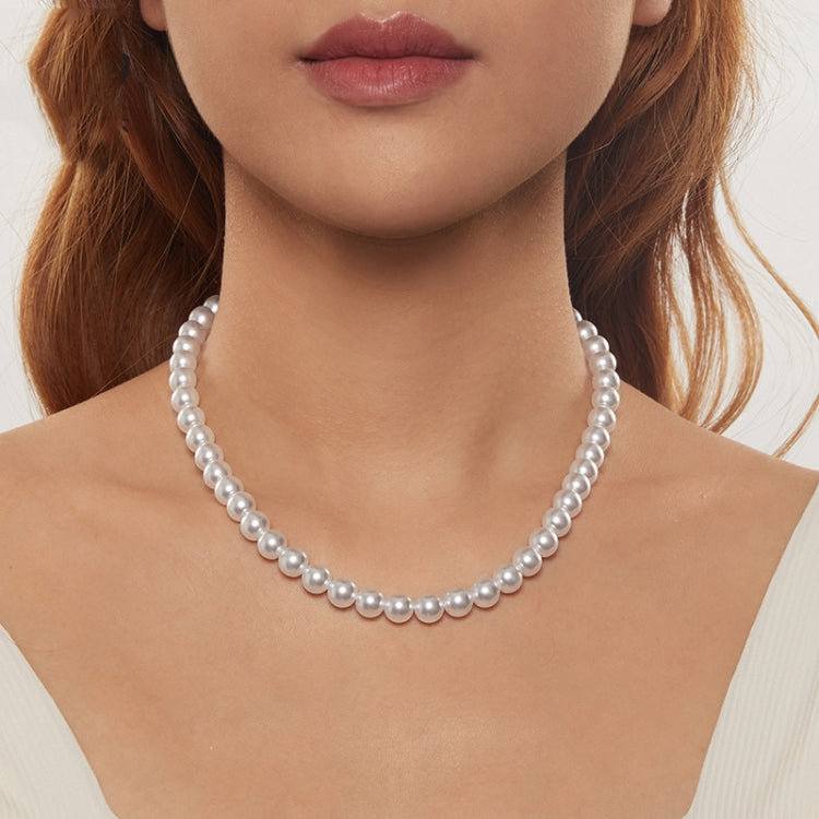 S925 Sterling Silver Platinum-Plated Pearl Necklace, Color: 8mm