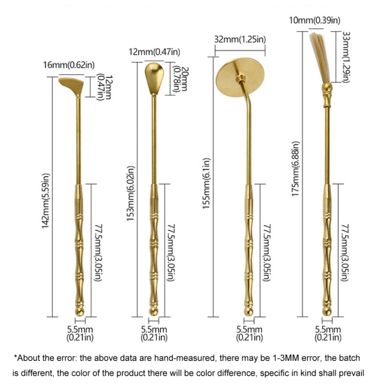 4pcs /Set Brass Incense Making Tools Sandalwood Scoop Shovel Sweeping Ash Pressed Aromatherapy Burning Utensils