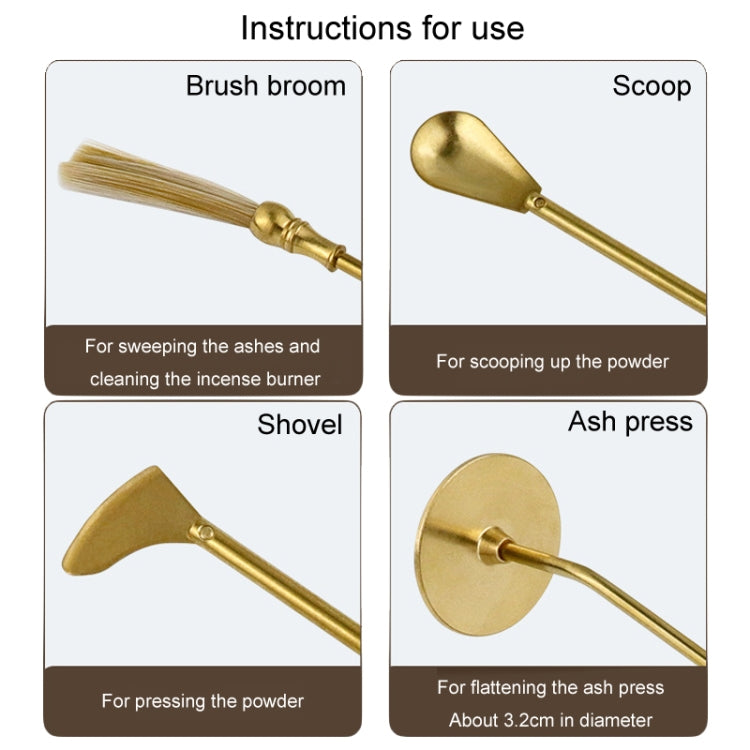 4pcs /Set Brass Incense Making Tools Sandalwood Scoop Shovel Sweeping Ash Pressed Aromatherapy Burning Utensils
