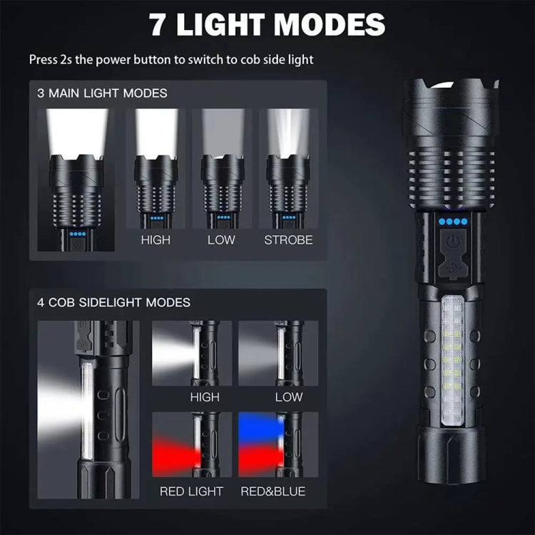 E-SMARTER A76 Telescopic Zoom COB Side Light Strong Light Torch, Style: White Laser