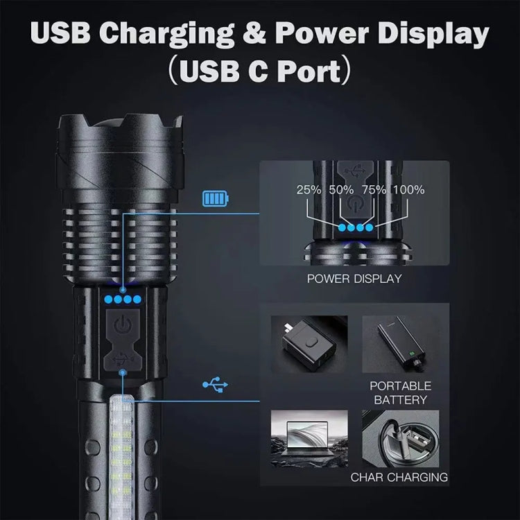 E-SMARTER A76 Telescopic Zoom COB Side Light Strong Light Torch, Style: White Laser