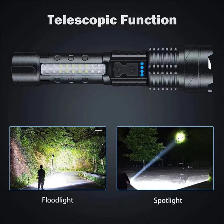 E-SMARTER A76 Telescopic Zoom COB Side Light Strong Light Torch, Style: White Laser