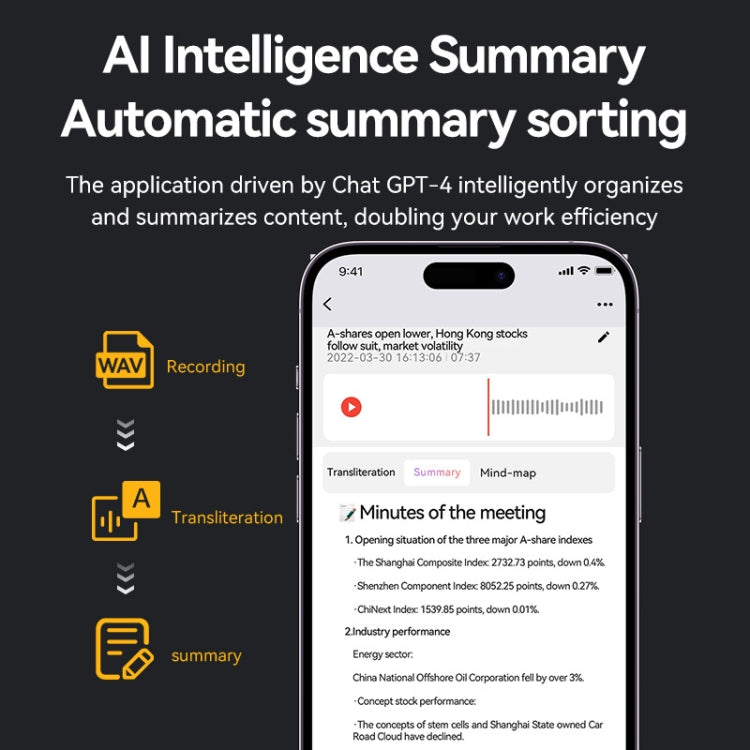 16GB AI Voice Recorder App Control Supports 58 Languages Simultaneous Interpretation / Transcribe & Summarize