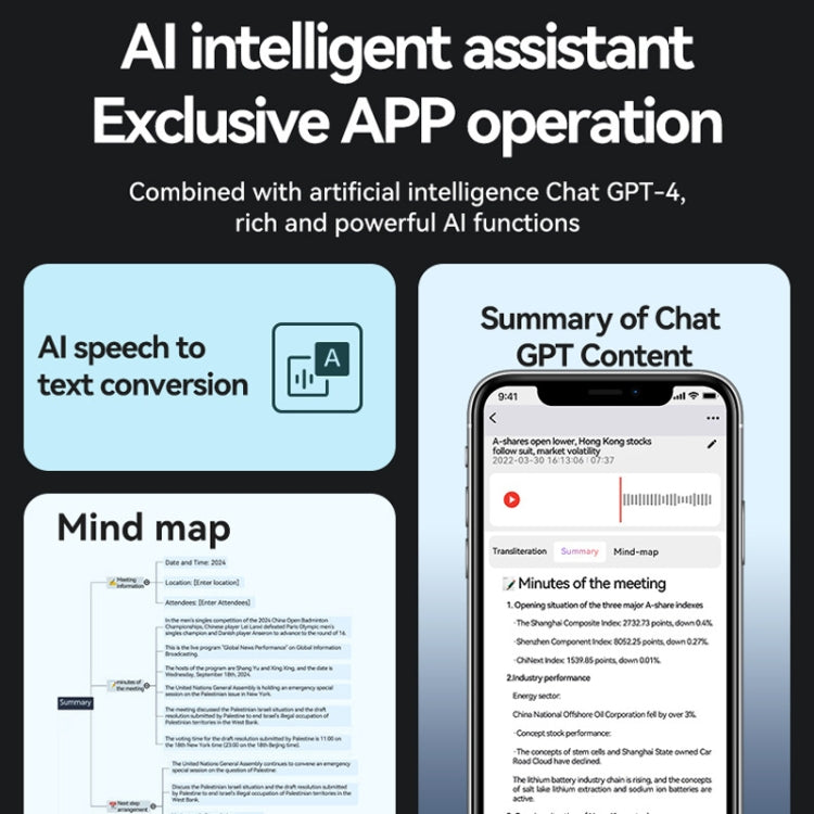 64GB AI Voice Recorder App Control Supports 58 Languages Simultaneous Interpretation / Transcribe & Summarize