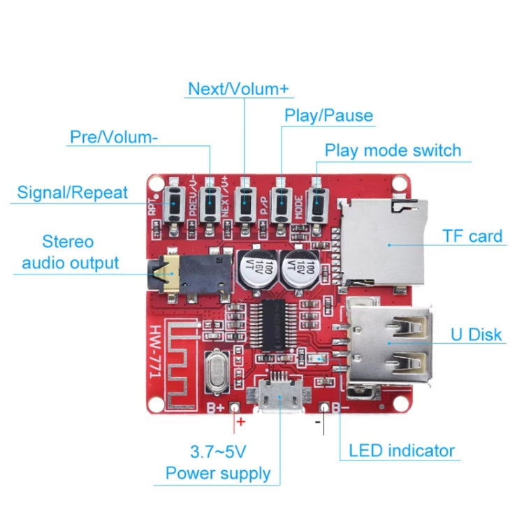 Bluetooth Decoder Board MP3 Lossless Car Speaker Amplifier Modification Bluetooth 4.1 Circuit Board - 5 Keys