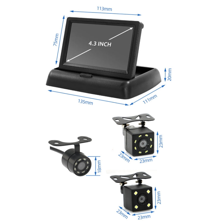 4.3 Inch Display Night Vision Waterproof Reversing Camera +7 Meter Extension Cable, Color: Detachable Screen + External 4 Light Camera
